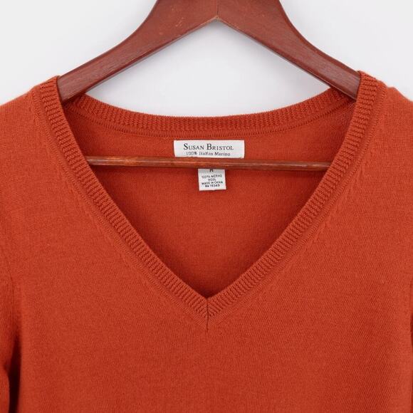 Susan Bristol Merino Wool Sweater Medium Rust Italian Timeless Modest - Picture 3 of 16